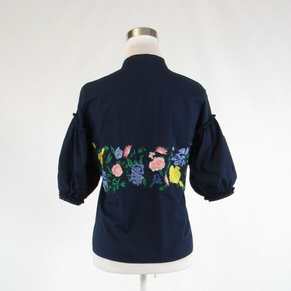 Navy blue AXEL button down blouse FR36 6 - Picture 7 of 8